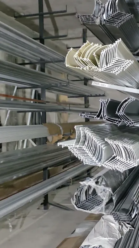 Rack de perfiles y tubos de aluminio para persianas en la fábrica de Style Coverings